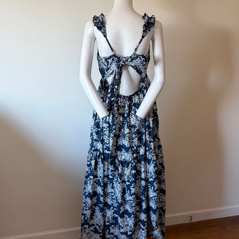 Abercrombie & Fitch Floral Blue and White Bow Maxi boho Dress Size  LT - Picture 5 of 11